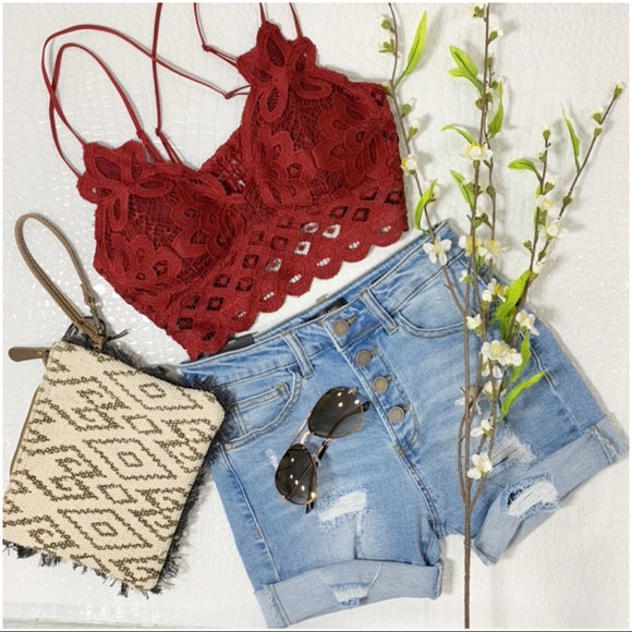 LAST ONE! Burgundy Lace Bralette with Padding - Picture 2 of 8